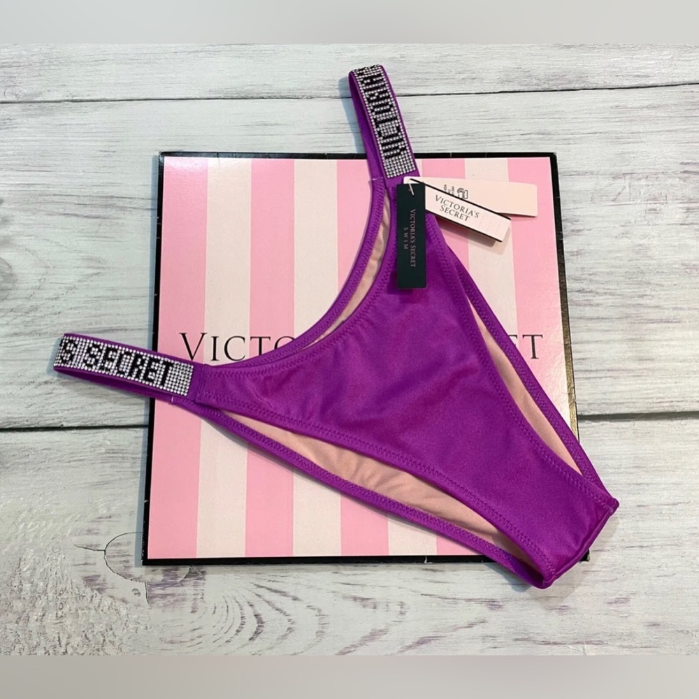NWT Victoria's Secret SWIM RHINESTONE SHINE STRAP BRAZILIAN BIKINI BOTTOM